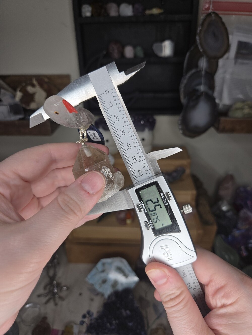 Clear Quartz & Sodalite Parrot Bird Carving On Smoky Quartz Base - Picture 6 of 6